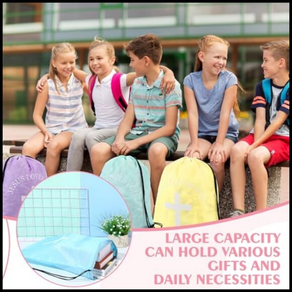 Pastel Drawstring Backpack Bulk Set Religious Gift Bag Polyester Gym Bag